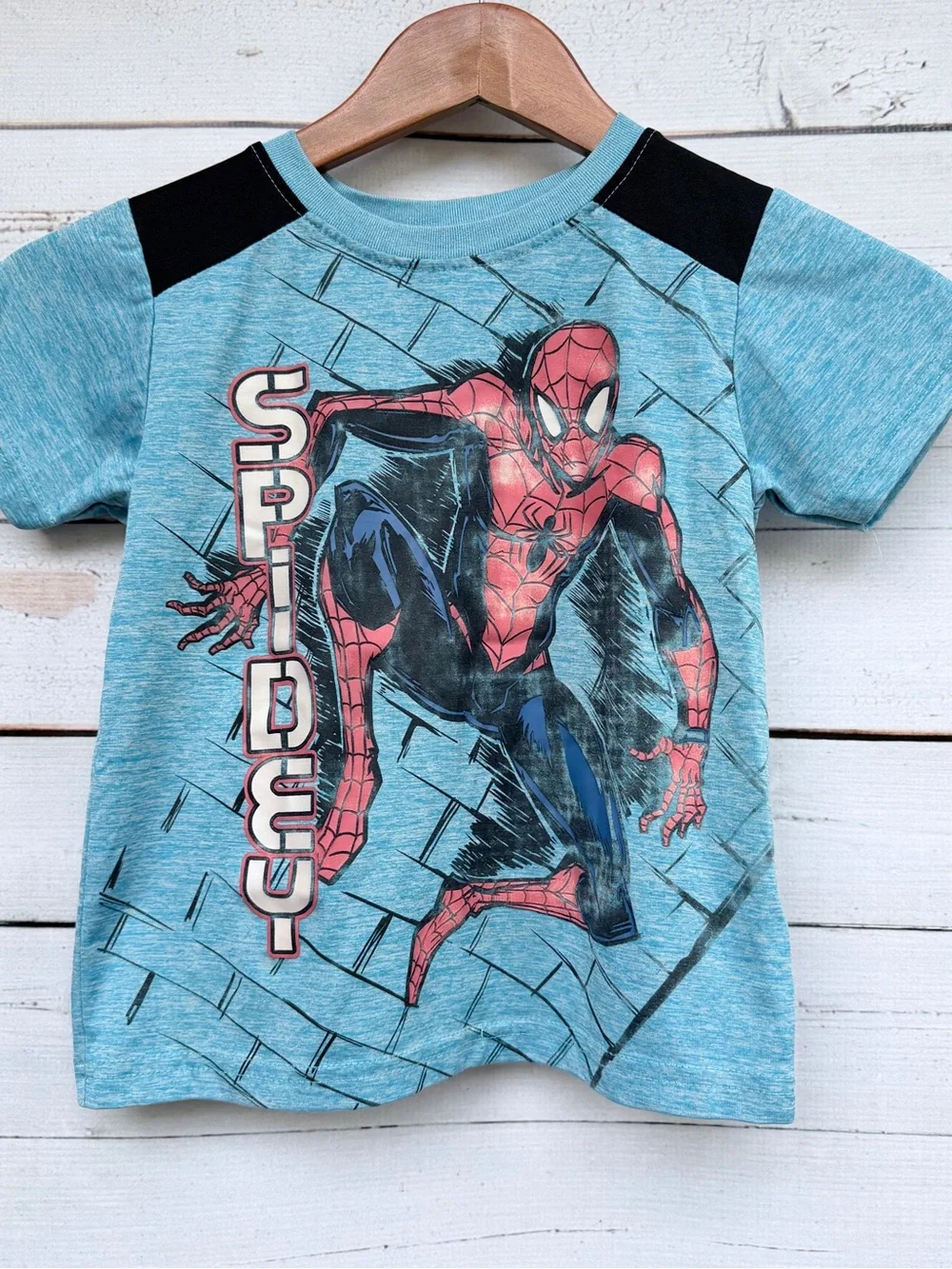 🕷️ Marvel Spider-Man "Spidey" Blue Space-Dye Boy's Graphic Tee - Picture 2 of 6